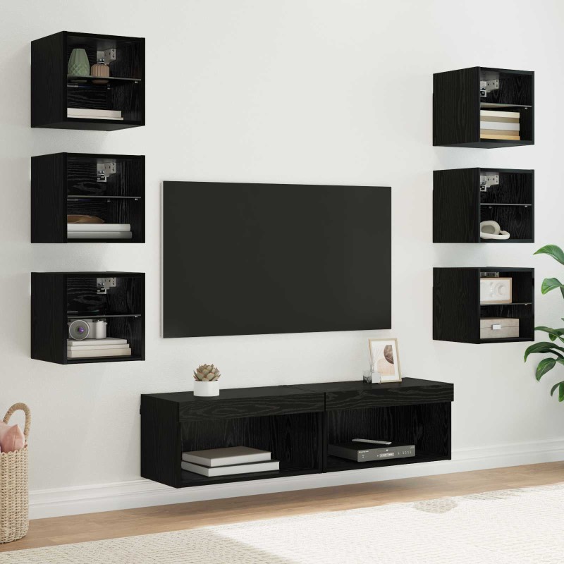 vidaXL Ντουλάπι TV 8 τμχ. Μαύρη Οξυά Γυαλί