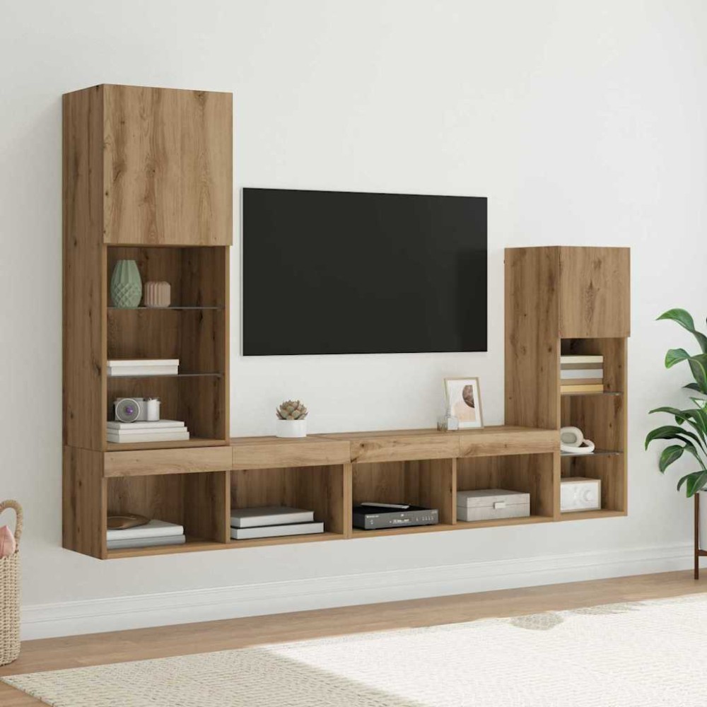 vidaXL Μονάδες Τοίχου Τηλεόρασης 4 τμχ. Artisan Oak Επεξεργασμένο Ξύλο