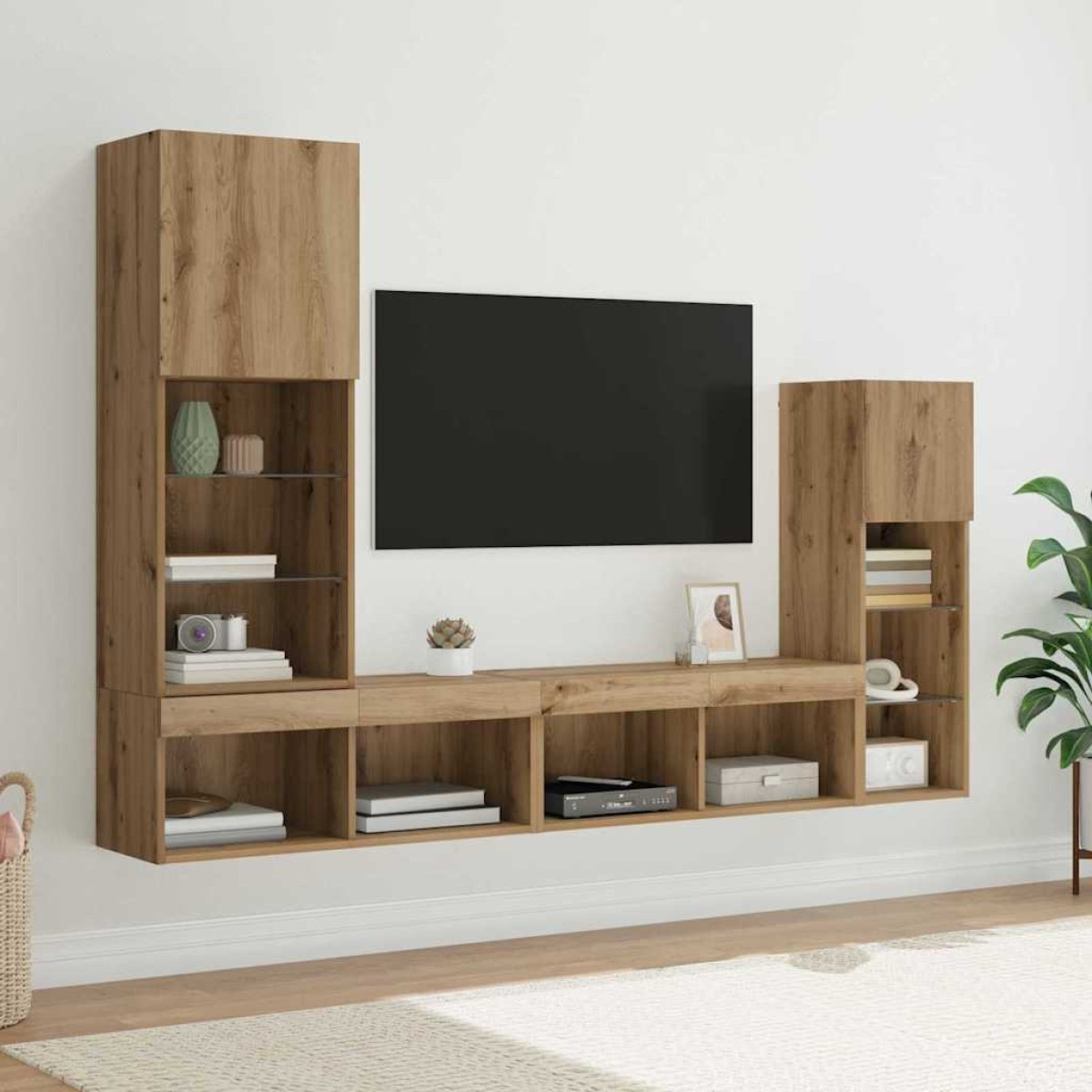vidaXL Μονάδες Τοίχου Τηλεόρασης 4 τμχ. Artisan Oak Επεξεργασμένο Ξύλο