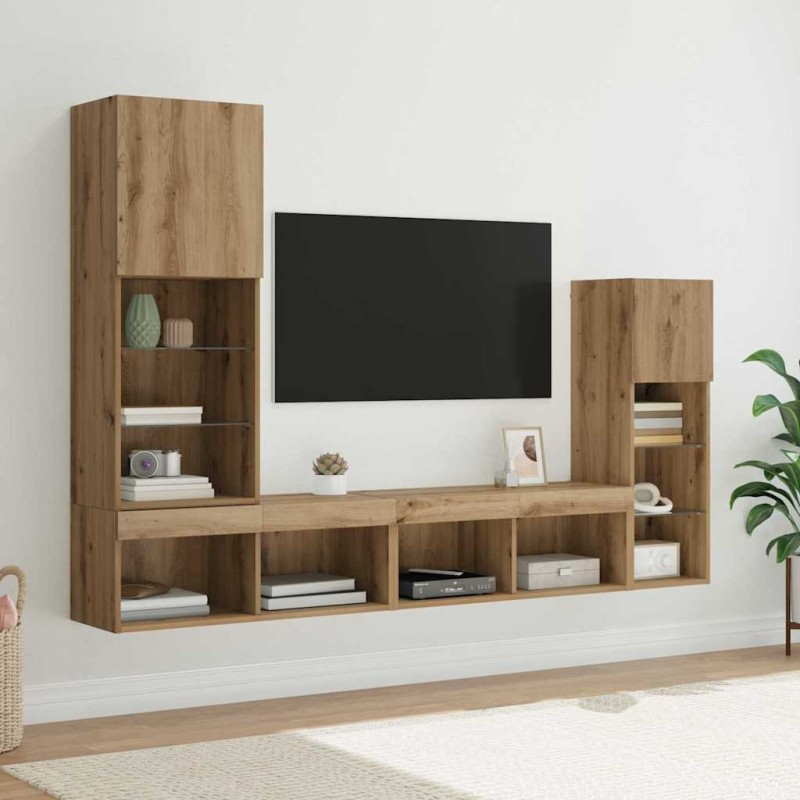 vidaXL Μονάδες Τοίχου Τηλεόρασης 4 τμχ. Artisan Oak Επεξεργασμένο Ξύλο