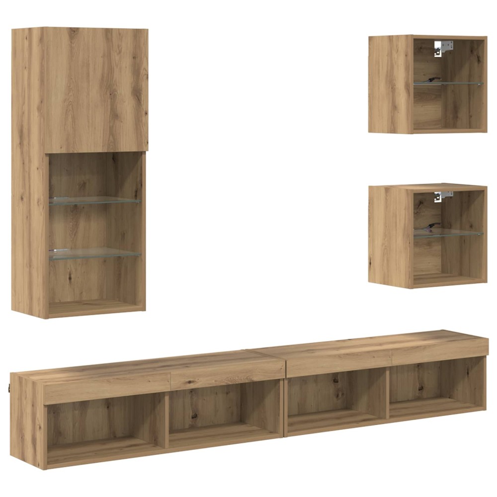 vidaXL Μονάδες Τοίχου ΤV με LED 5 τμχ. Artisan Oak 100 x 30 x 30 cm