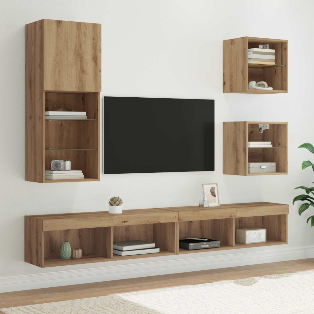 vidaXL Μονάδες Τοίχου ΤV με LED 5 τμχ. Artisan Oak 100 x 30 x 30 cm