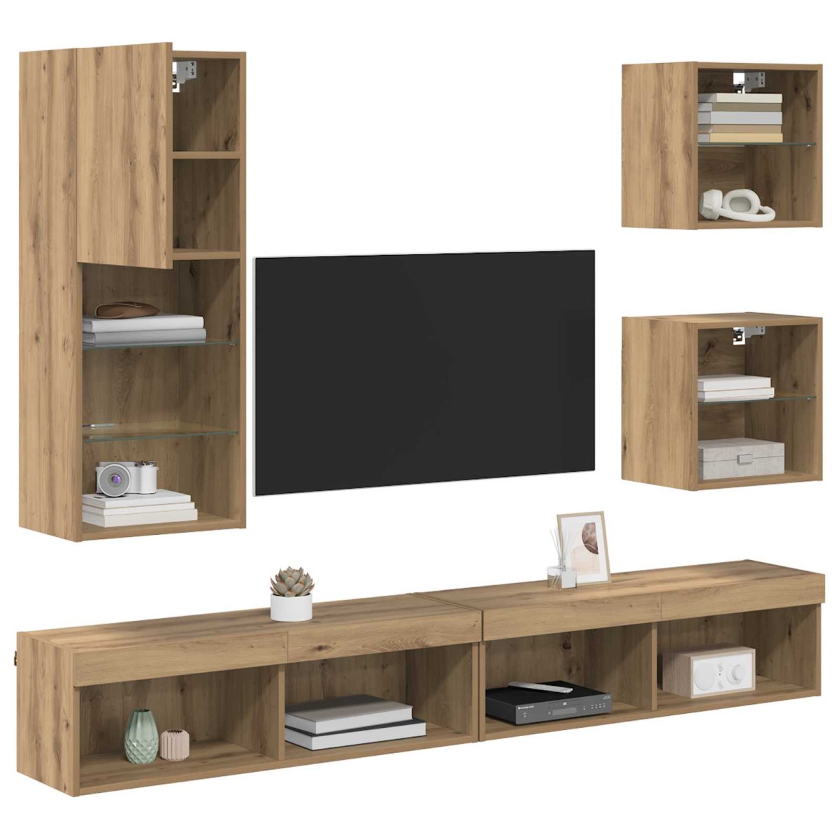 vidaXL Μονάδες Τοίχου ΤV με LED 5 τμχ. Artisan Oak 100 x 30 x 30 cm