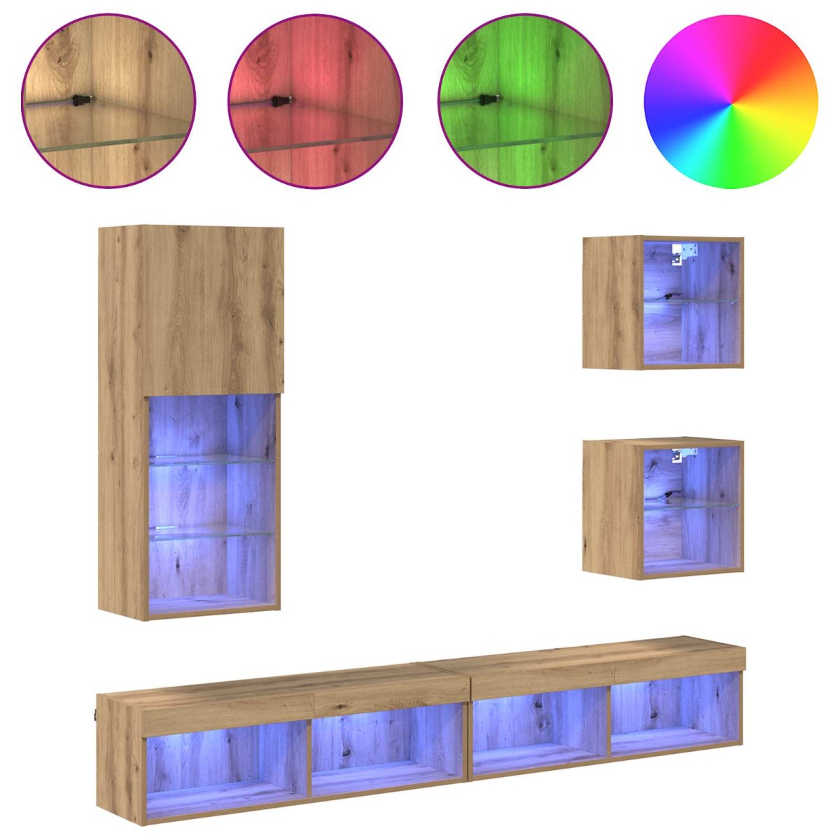 vidaXL Μονάδες Τοίχου ΤV με LED 5 τμχ. Artisan Oak 100 x 30 x 30 cm