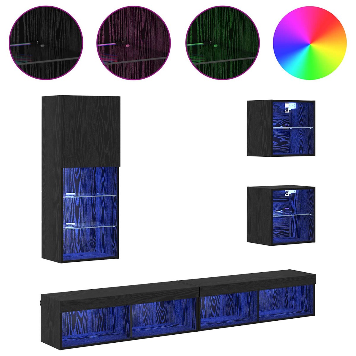vidaXL Μονάδες Τοίχου ΤV με LED 5 τμχ. Μαύρη Οξυά 100 x 30 x 30 cm