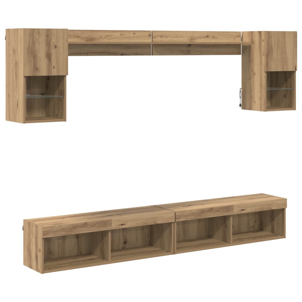vidaXL Μονάδες Τοίχου ΤV με LED 6 τμχ. Artisan Oak Επεξεργασμένο Ξύλο