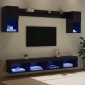 vidaXL Μονάδες Τοίχου ΤV με LED 6 τμχ. Μαύρη Οξυά Επεξεργασμένο Ξύλο