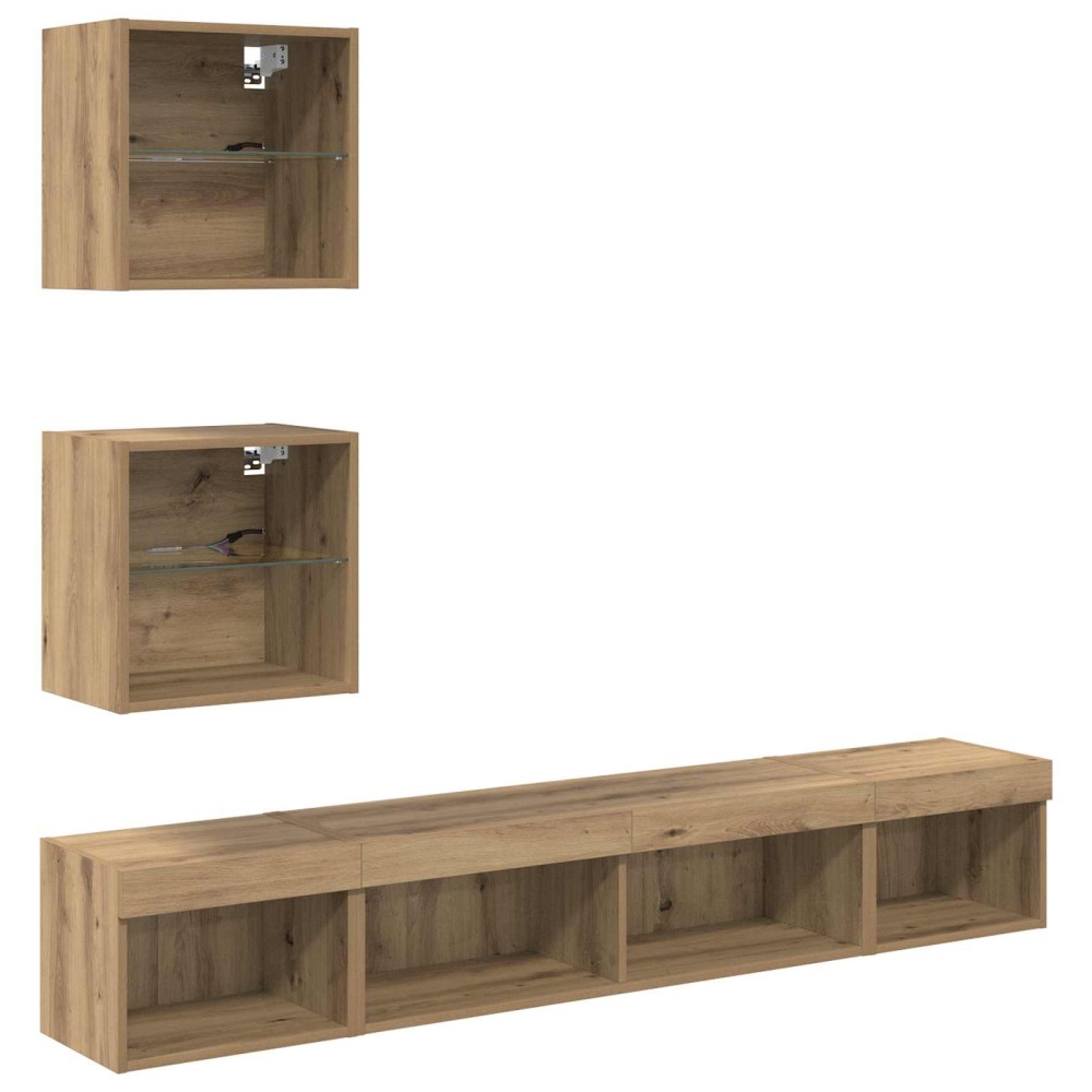 vidaXL Μονάδες Τοίχου ΤV με LED 5 τμχ. Artisan Oak Επεξεργασμένο Ξύλο