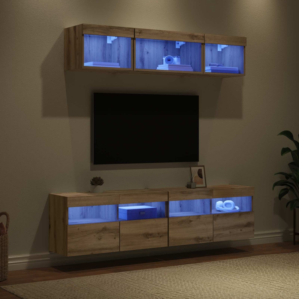 vidaXL Μονάδες Τοίχου ΤV με LED 5 τμχ. Artisan Oak Επεξεργασμένο Ξύλο