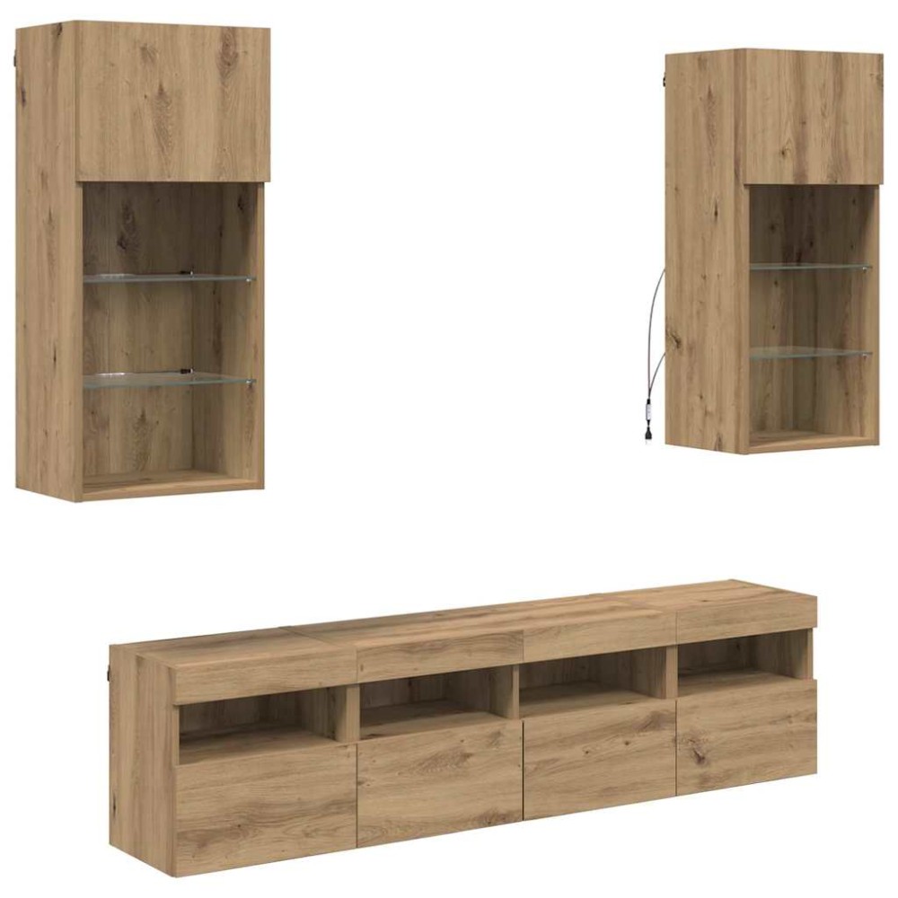 vidaXL Μονάδες Τοίχου ΤV με LED 5 τμχ. Artisan Oak Επεξεργασμένο ξύλο