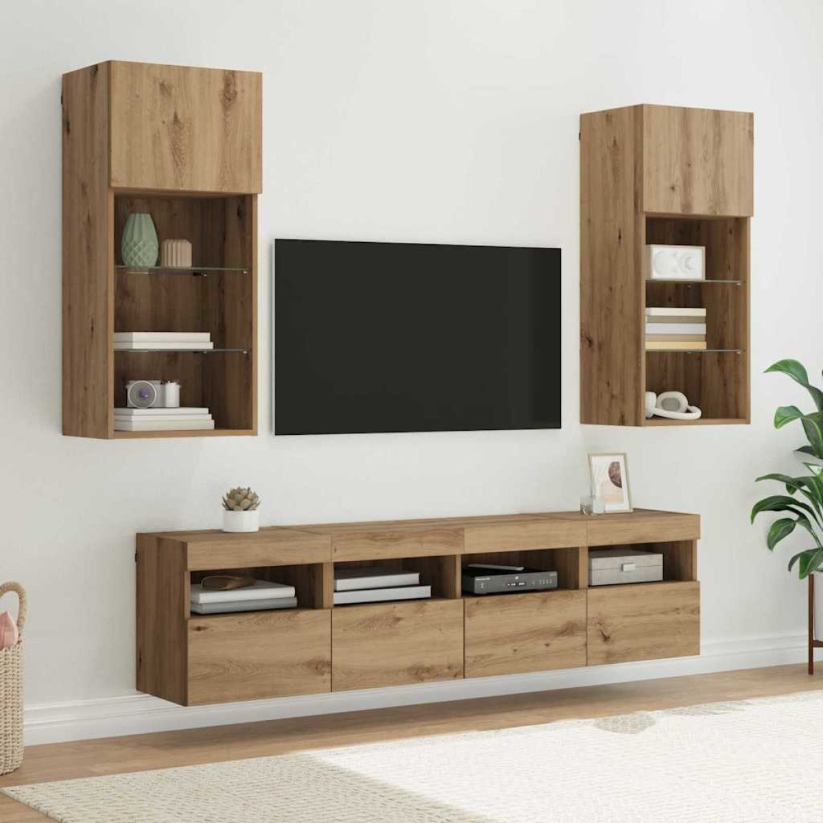 vidaXL Μονάδες Τοίχου ΤV με LED 5 τμχ. Artisan Oak Επεξεργασμένο ξύλο