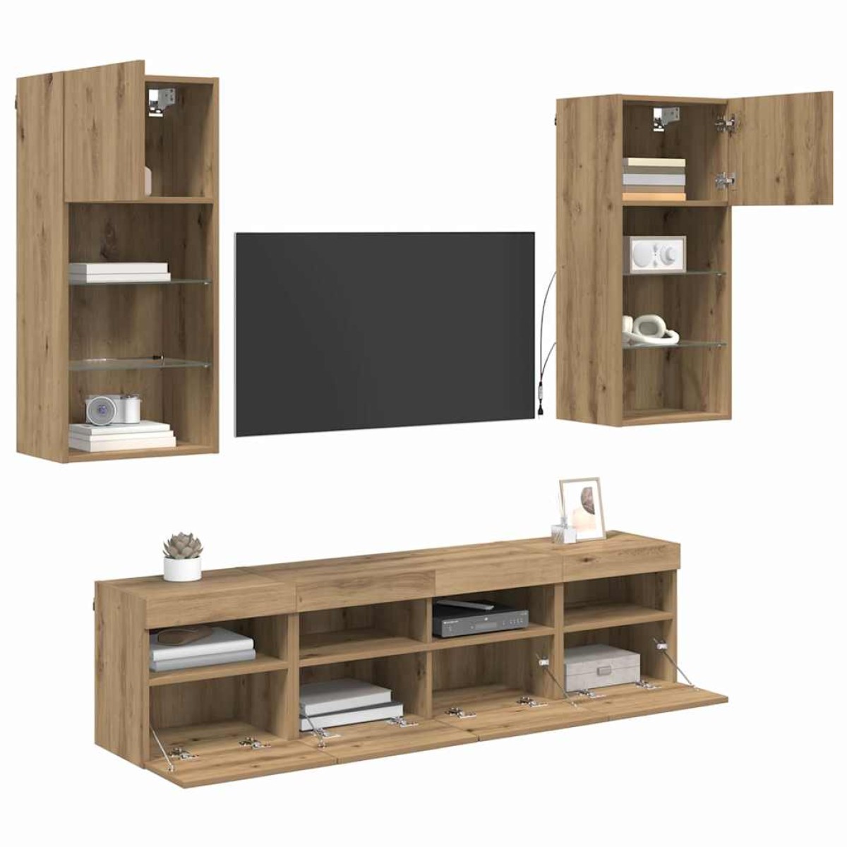 vidaXL Μονάδες Τοίχου ΤV με LED 5 τμχ. Artisan Oak Επεξεργασμένο ξύλο