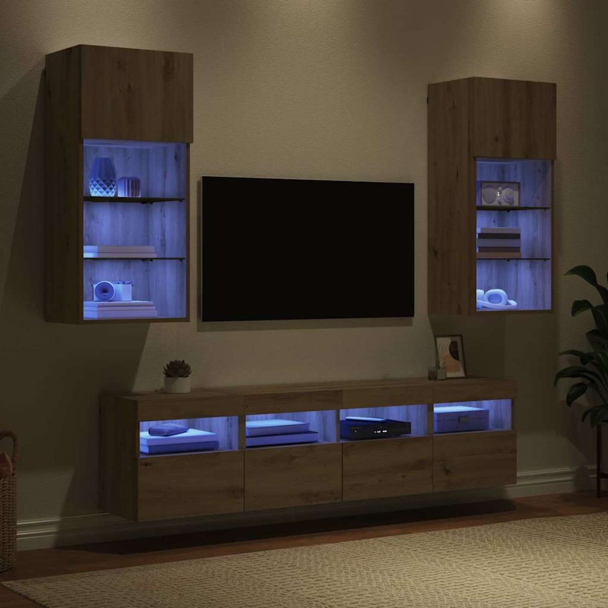 vidaXL Μονάδες Τοίχου ΤV με LED 5 τμχ. Artisan Oak Επεξεργασμένο ξύλο