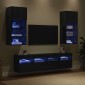 vidaXL Μονάδες Τοίχου ΤV με LED 5 τμχ. Μαύρη Οξυά Επεξεργασμένο ξύλο