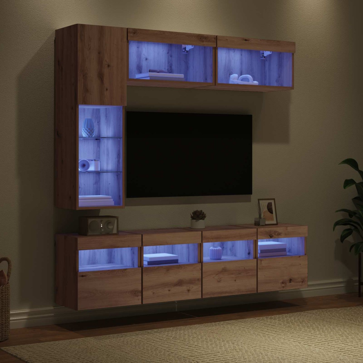 vidaXL Ντουλάπι TV 7 τμχ. Artisan Oak Επεξεργασμένο Ξύλο