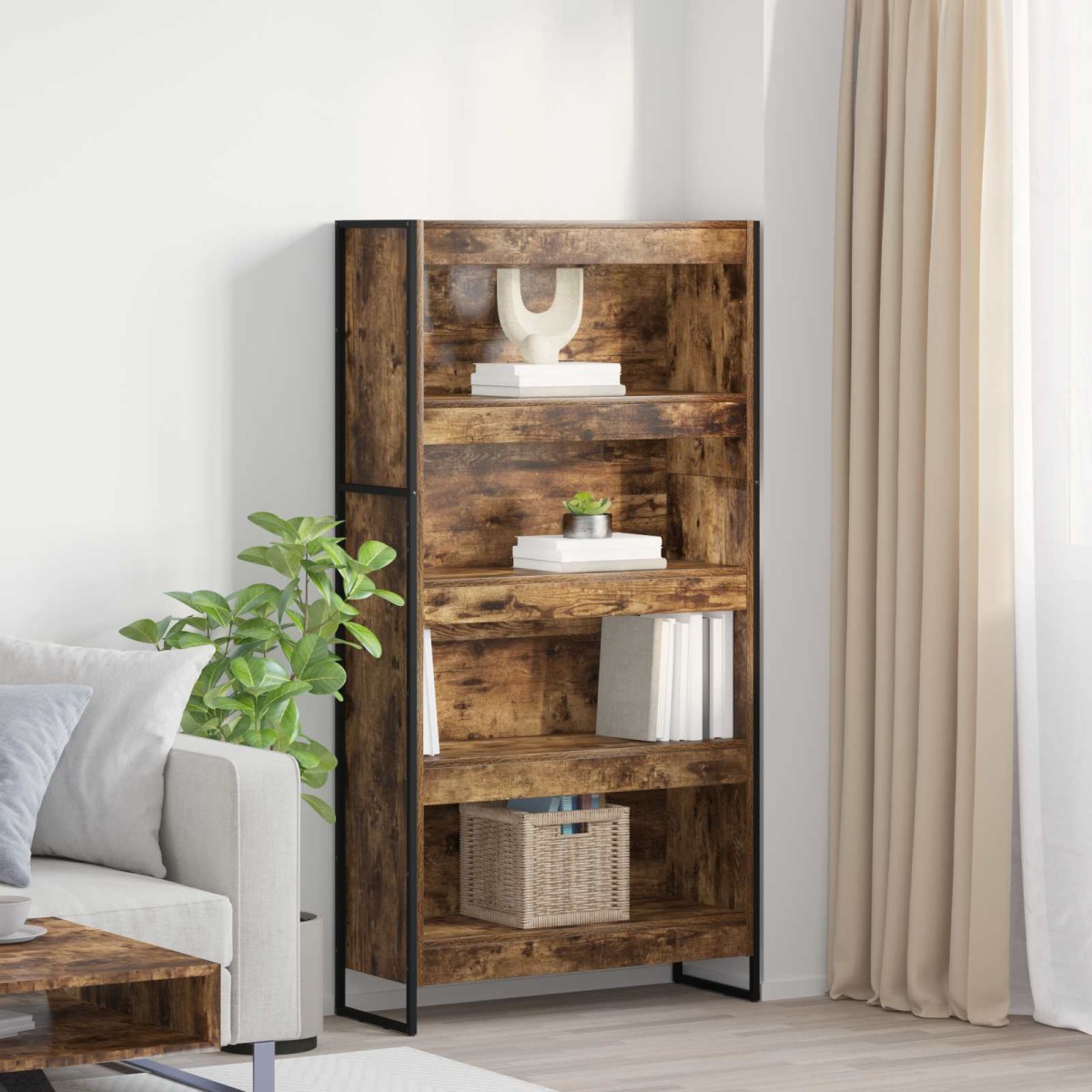 vidaXL Βιβλιοθήκη 80 x 30 x 155 εκ Επεξεργασμένο Ξύλο Καπνιστό Δρύς