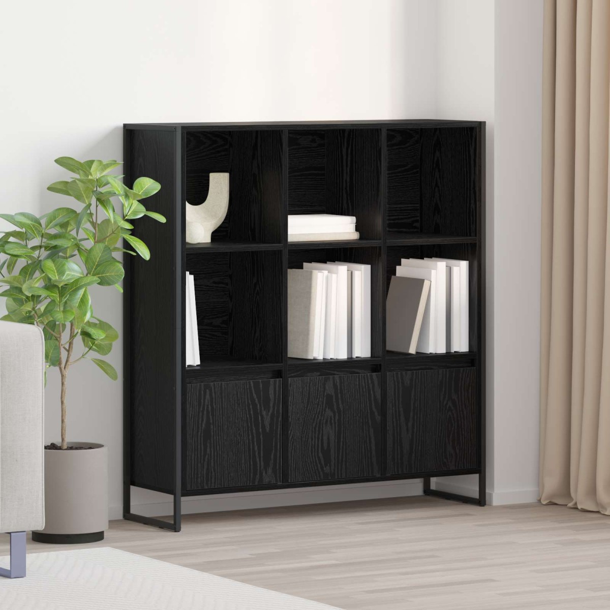 vidaXL Βιβλιοθήκη 99,5 x 30 x 108 εκ. Επεξεργασμένο Ξύλο Μαύρη Οξυά