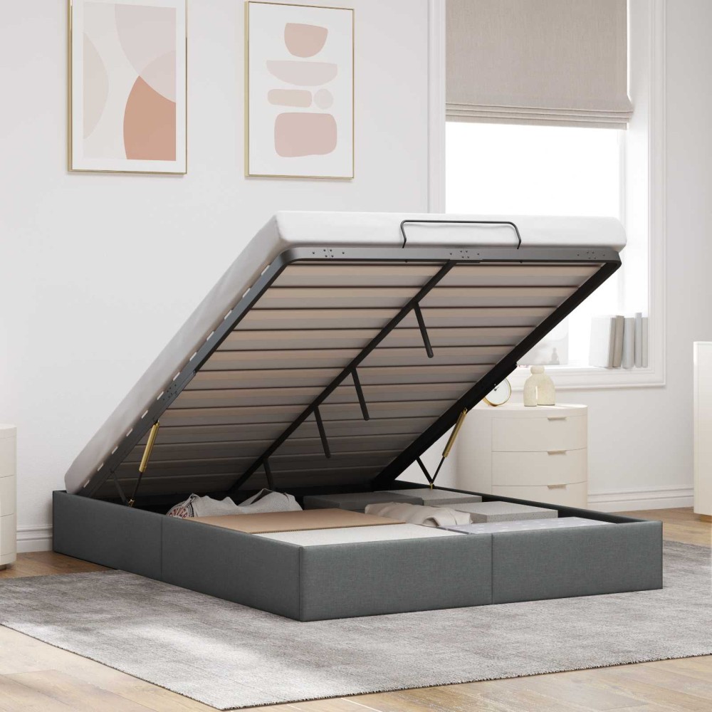 vidaXL Κρεβάτι Οθωμανικού Τύπου Σκούρο Γκρι 153 x 203 cm Ύφασμα