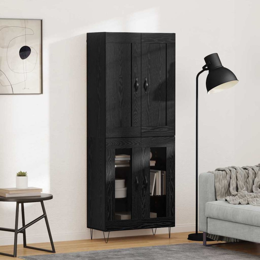 vidaXL Highboard Μαύρη Οξυά 69,5 x 34 x 180 εκ. Επεξεργασμένο Ξύλο