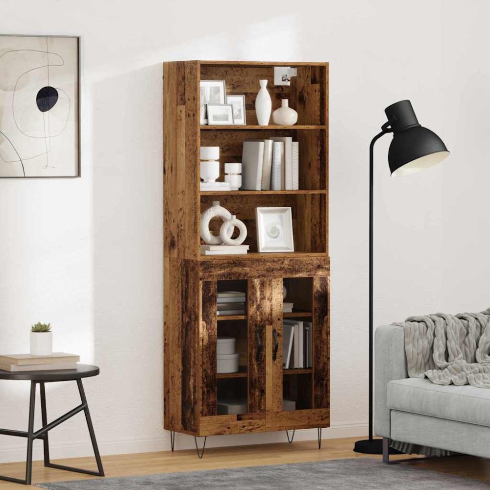vidaXL Highboard 2 τμχ. Παλιό ξύλο 69,5 x 34 x 180 εκ.