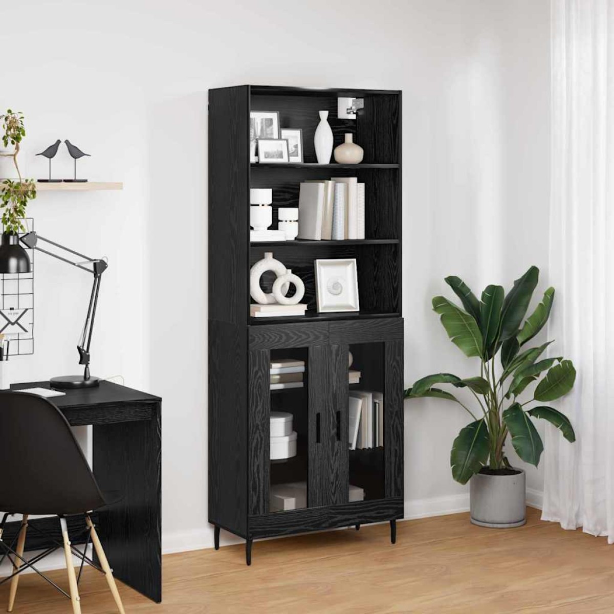 vidaXL Highboard 2 τμχ. Μαύρη Οξυά 69,5 x 32,5 x 180 εκ