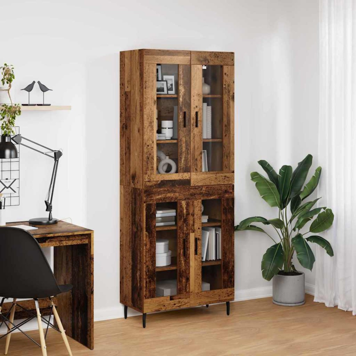 vidaXL Highboard 2 τμχ. Παλιό ξύλο 69,5 x 34 x 180 εκ.
