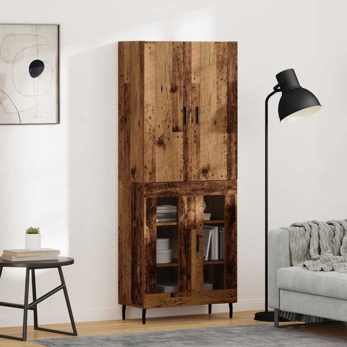 vidaXL Highboard Παλαιό ξύλο 69,5 x 34 x 180 εκ. Επεξεργασμένο ξύλο