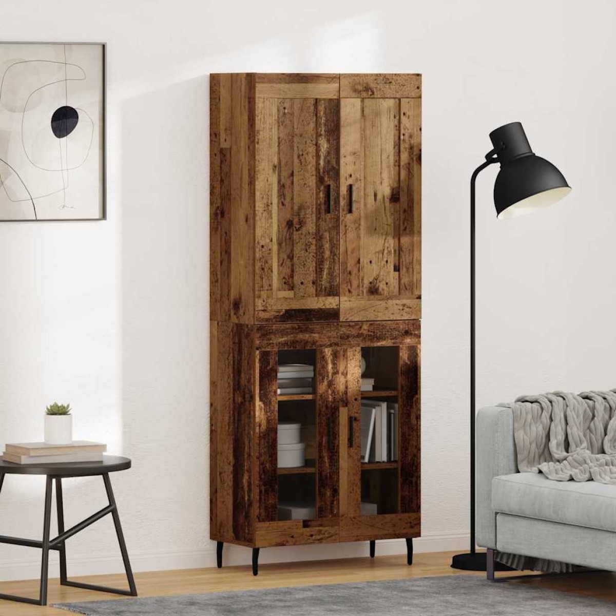vidaXL Highboard 2 τμχ. Παλιό ξύλο 69,5 x 34 x 180 εκ.