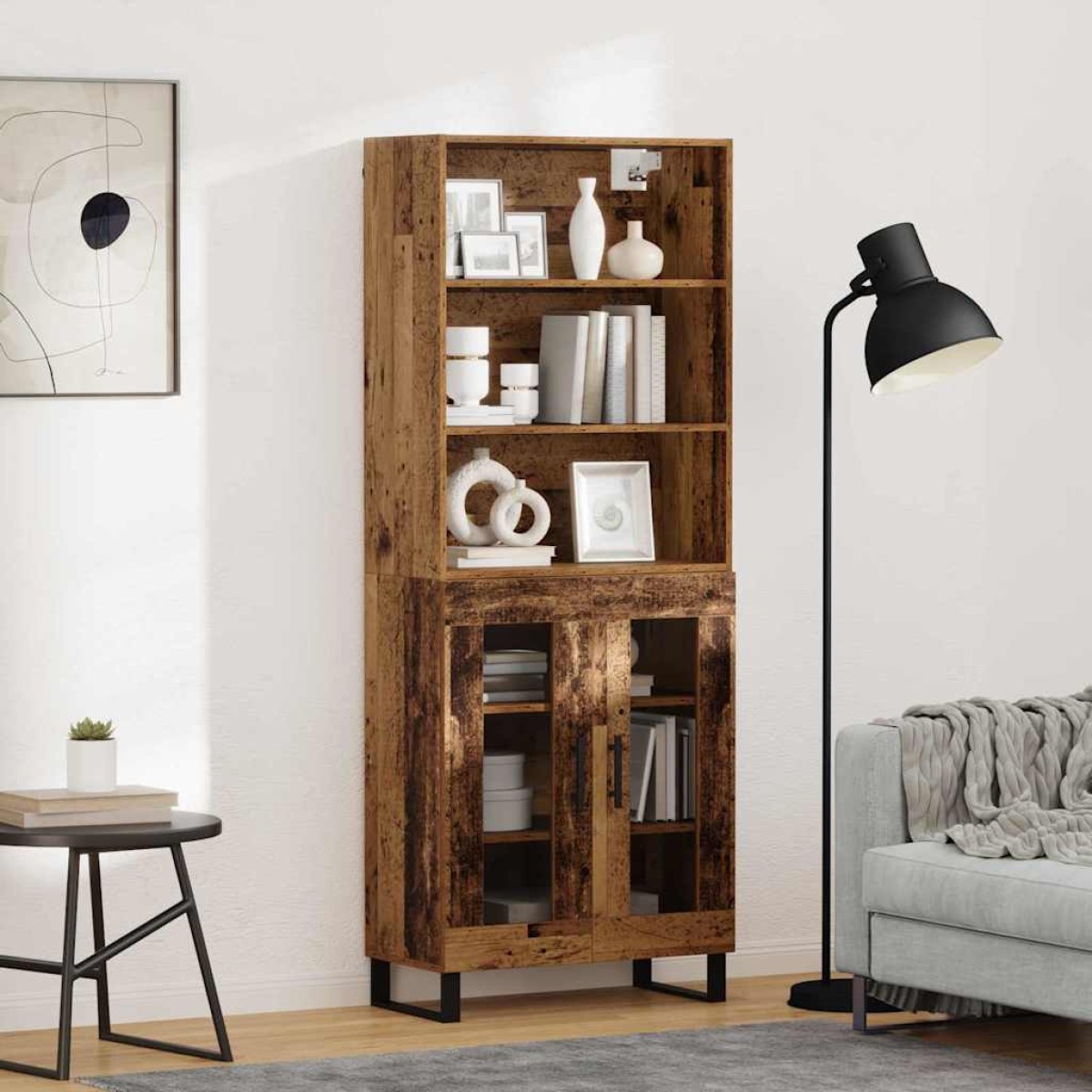 vidaXL Highboard 2 τμχ. Παλιό ξύλο 69,5 x 34 x 180 εκ.