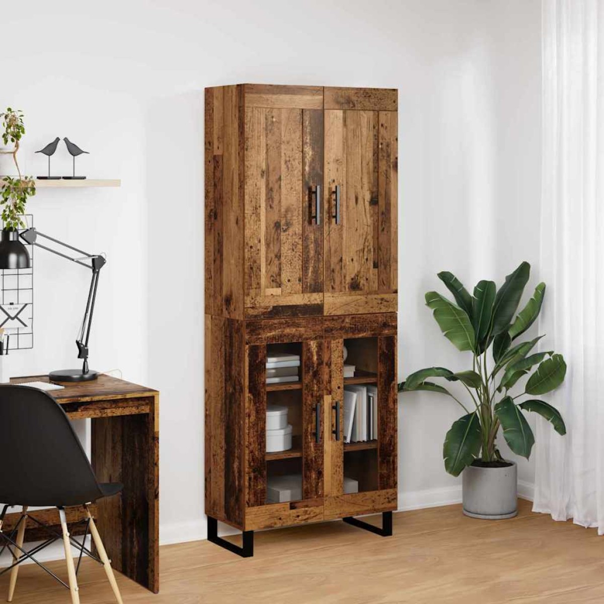 vidaXL Highboard 2 τμχ. Παλιό ξύλο 69,5 x 34 x 180 εκ.