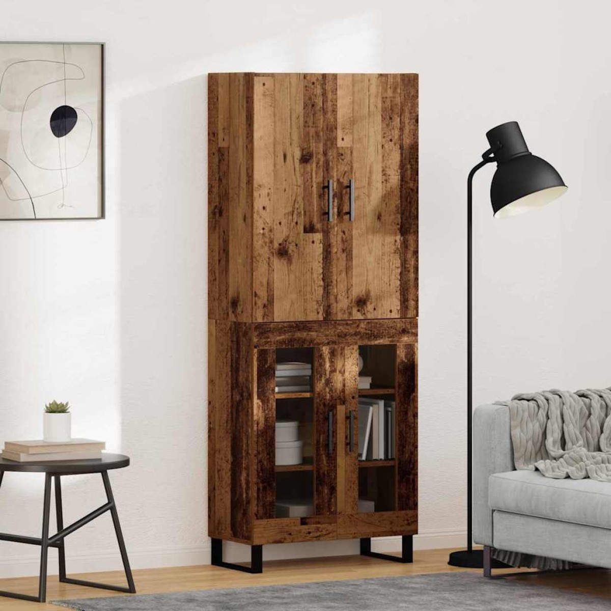 vidaXL Highboard 2 τμχ. Παλιό Ξύλο 69,5 x 34 x 180 εκ.