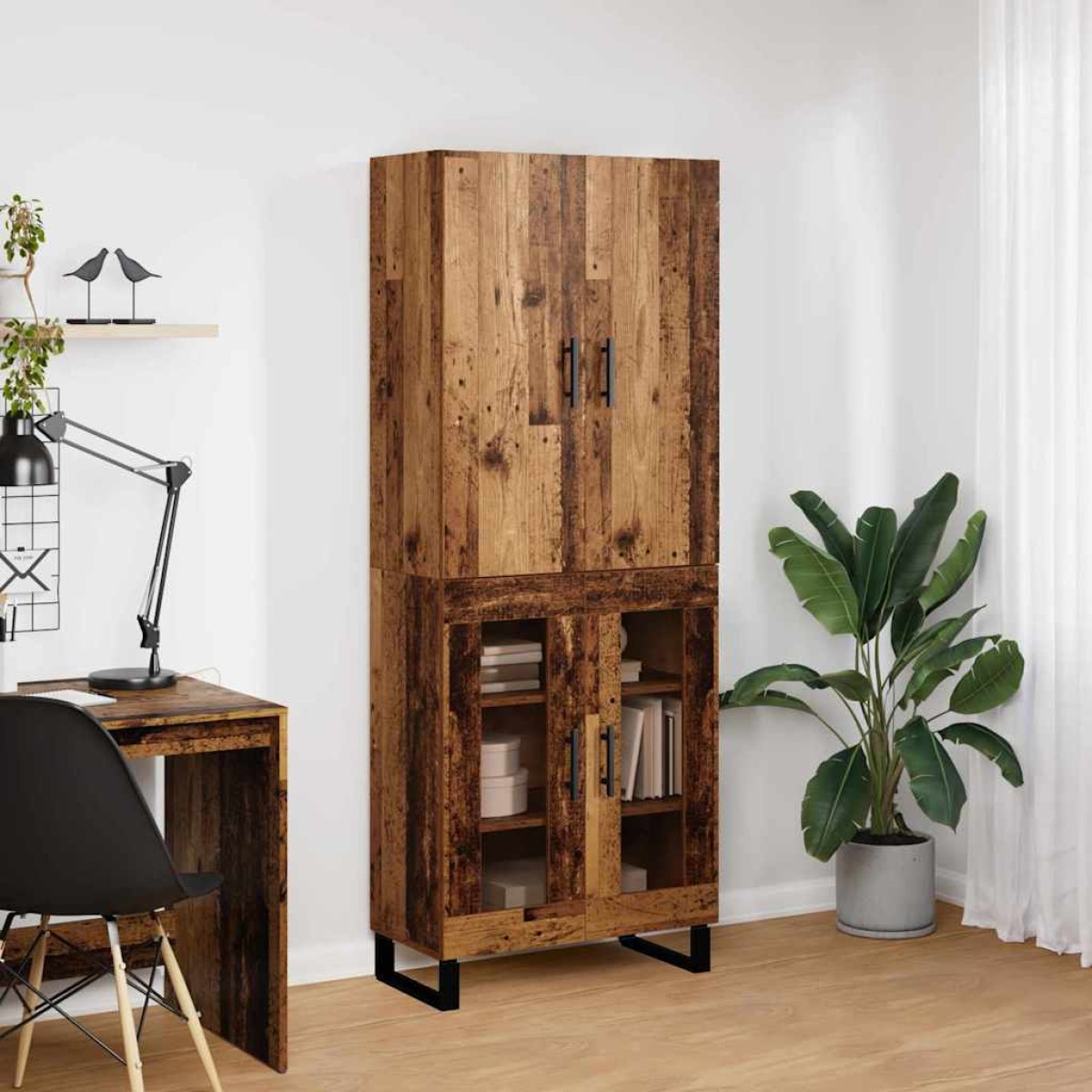 vidaXL Highboard 2 τμχ. Παλιό Ξύλο 69,5 x 34 x 180 εκ.