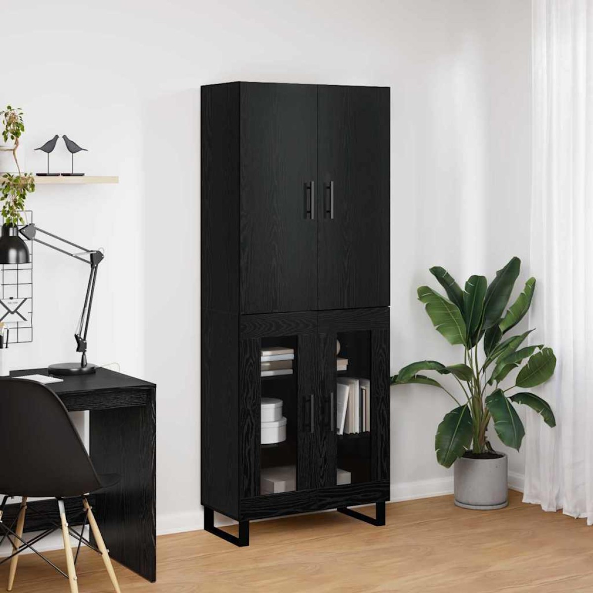 vidaXL Highboard 2 τμχ. Μαύρη Οξυά 69,5 x 34 x 180 εκ.