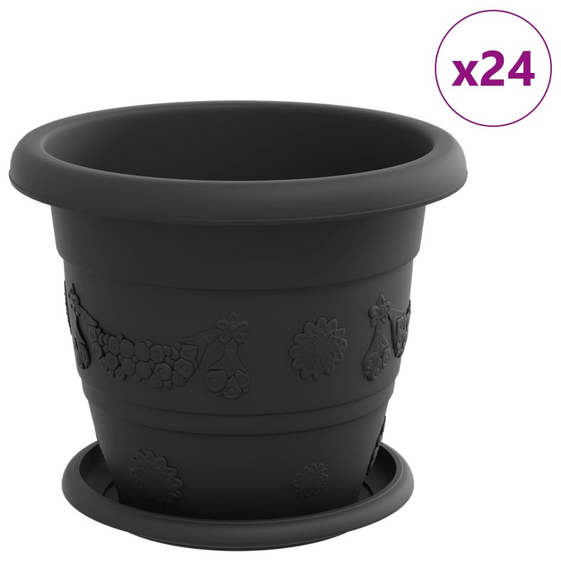 vidaXL Γλάστρες φυτών 24 τμχ. Μαύρο Ø 22 x 18 εκ Πλαστικό