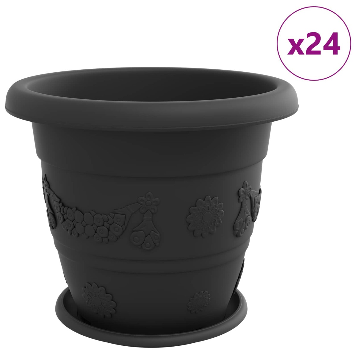vidaXL Γλάστρες φυτών 24 τμχ. Μαύρο Ø 39 x 32 εκ Πλαστικό