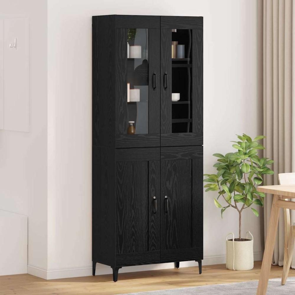 vidaXL Highboard Μαύρη Οξυά 69,5 x 34 x 180 εκ. Επεξεργασμένο Ξύλο