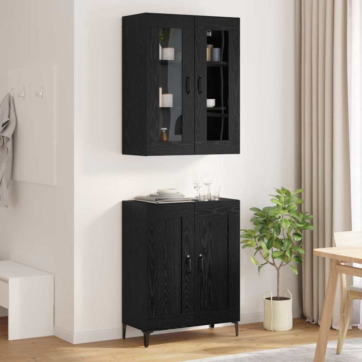 vidaXL Highboard Μαύρη Οξυά 69,5 x 34 x 180 εκ. Επεξεργασμένο Ξύλο