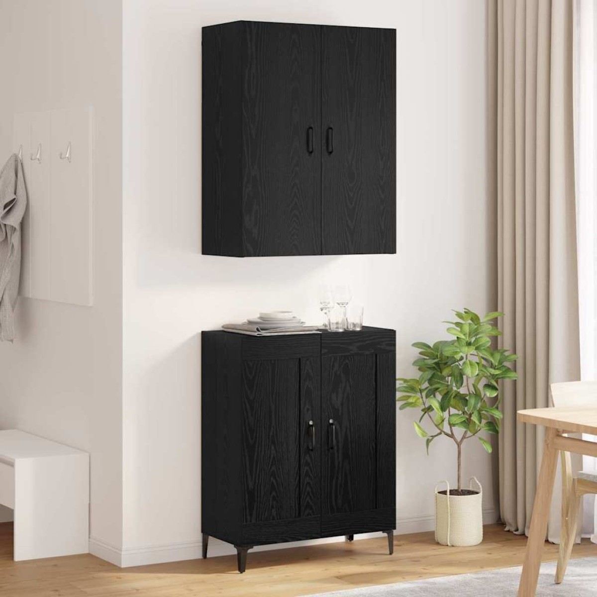vidaXL Highboard Μαύρη Οξυά 69,5 x 34 x 180 εκ. Επεξεργασμένο Ξύλο