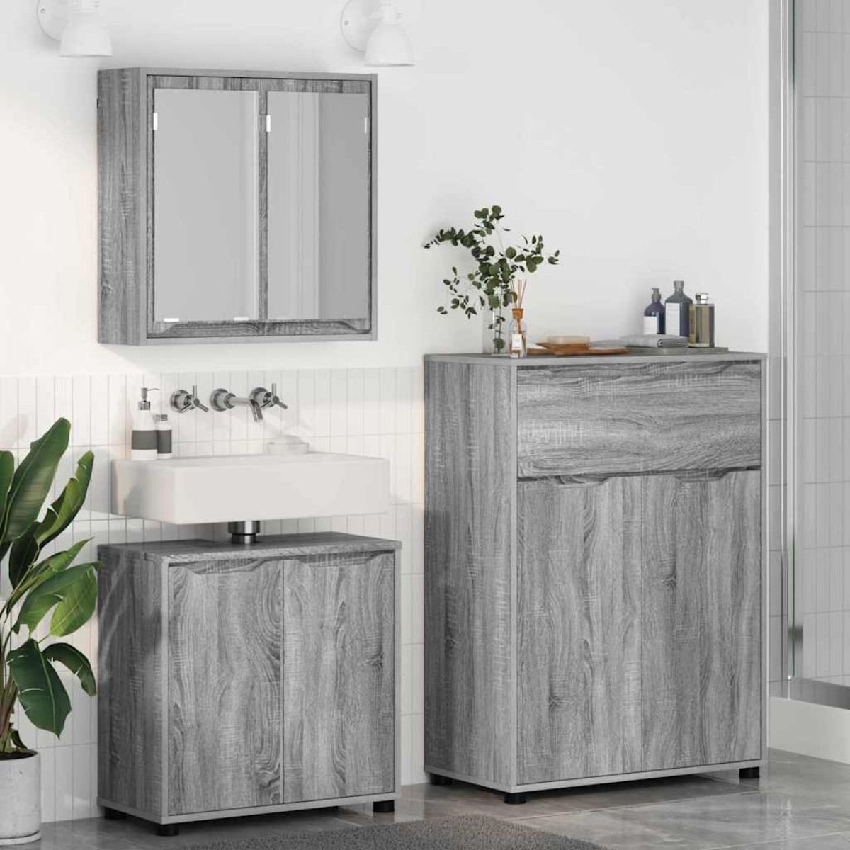 vidaXL Σετ Επίπλων Μπάνιου 3 τμχ. Γκρίζο Σονομα 72,5 x 36,5 x 100 εκ