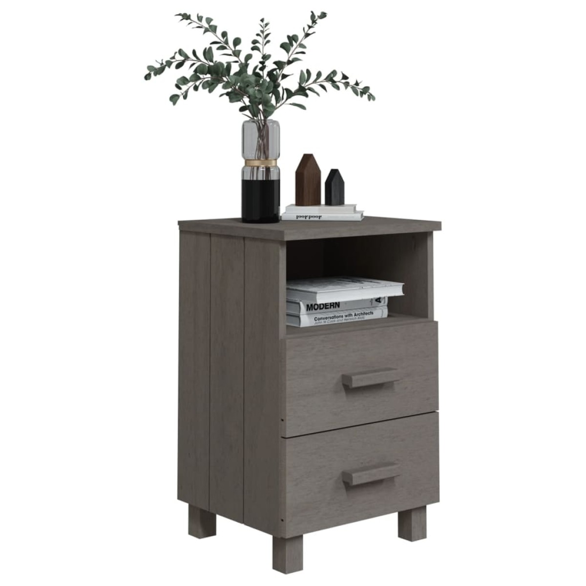 vidaXL Κομοδίνο HAMAR Ανοιχτό Γκρι 40 x 35 x 62 εκ. Μασίφ Ξύλο Πεύκου
