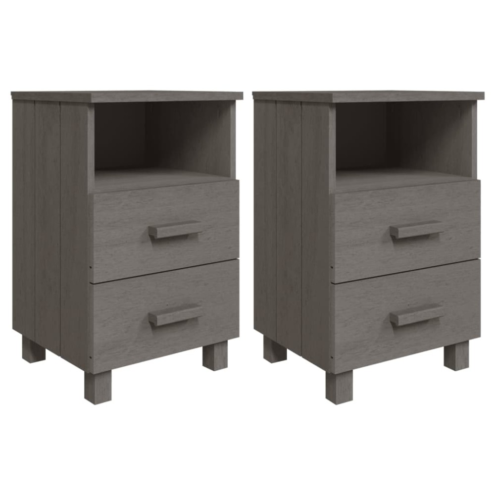 vidaXL Κομοδίνο HAMAR 2 Τεμ. Αν. Γκρι 40x35x62 εκ. Μασίφ Ξύλο Πεύκου