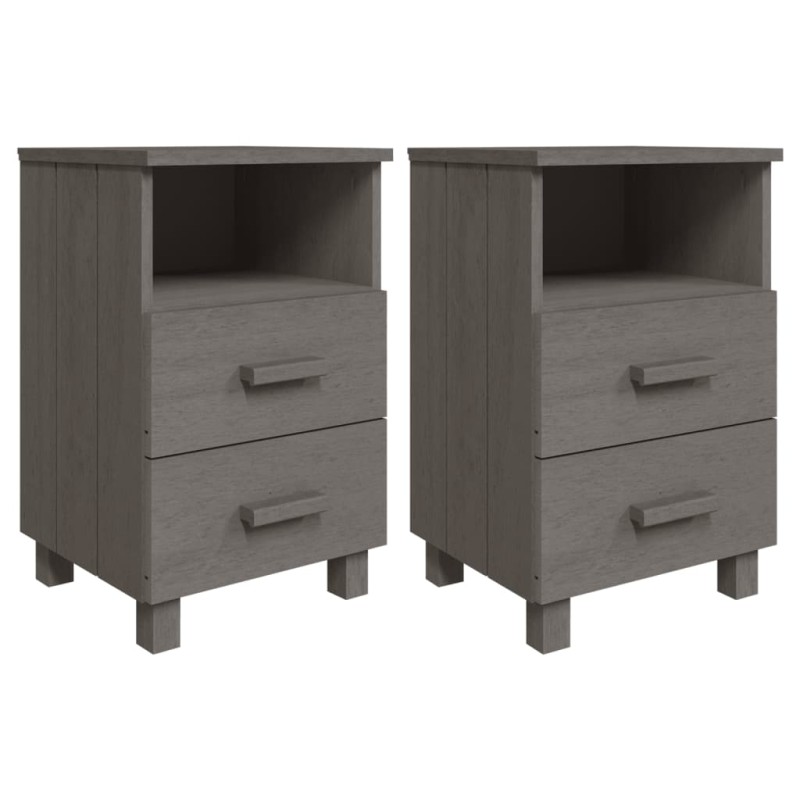 vidaXL Κομοδίνο HAMAR 2 Τεμ. Αν. Γκρι 40x35x62 εκ. Μασίφ Ξύλο Πεύκου