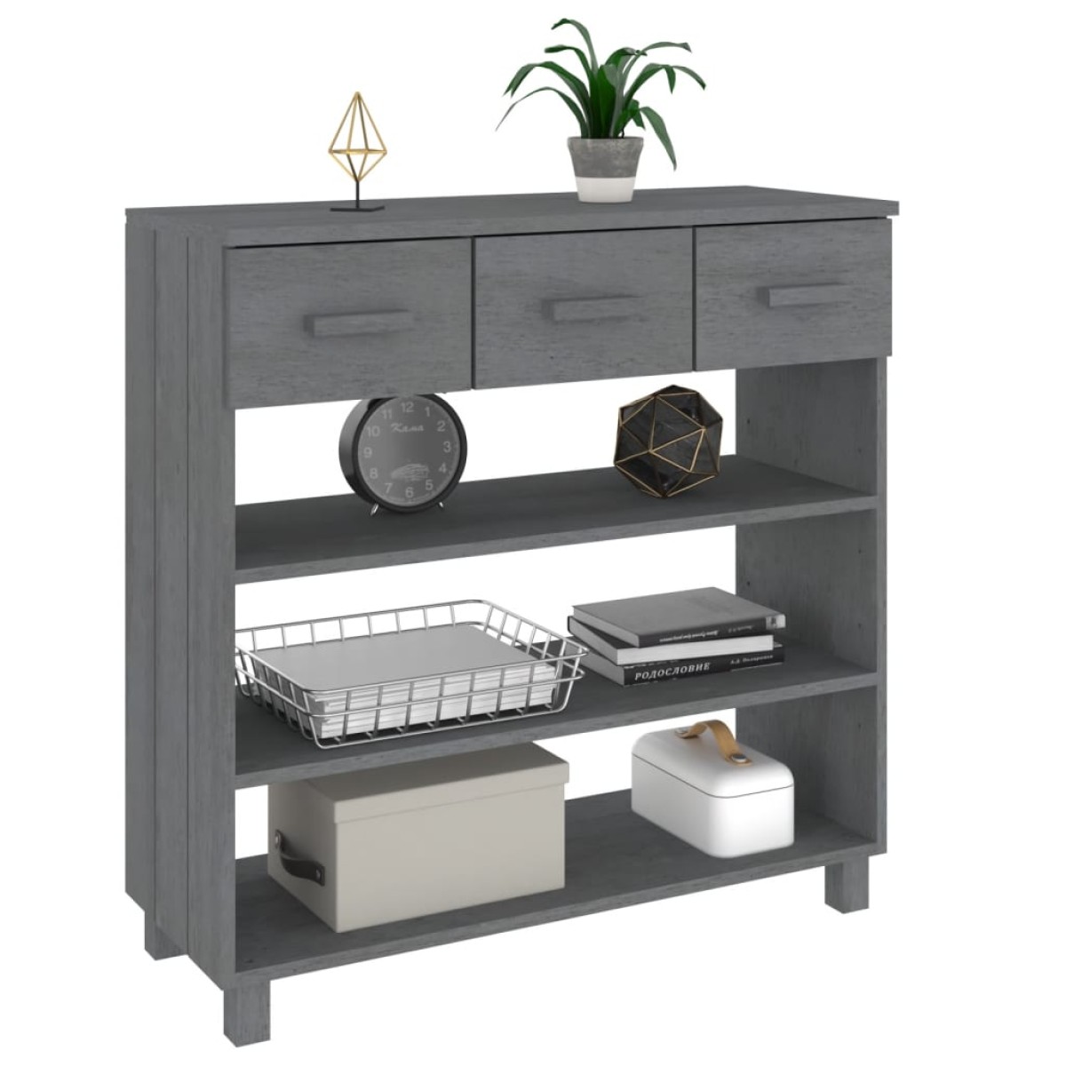 vidaXL Τραπέζι Κονσόλα HAMAR Σκ. Γκρι 90x35x90 εκ. Μασίφ Ξύλο Πεύκου