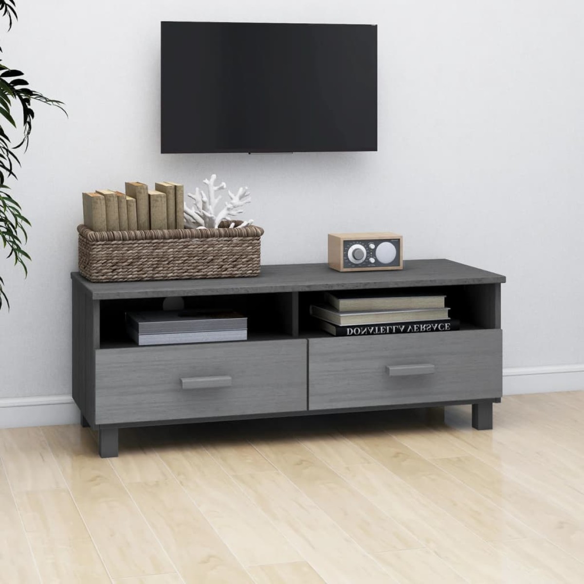 vidaXL Έπιπλο Τηλεόρασης HAMAR Σκ. Γκρι 106x40x40εκ. Μασίφ Ξύλο Πεύκου