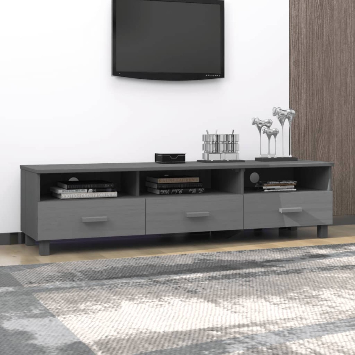 vidaXL Έπιπλο Τηλεόρασης HAMAR Σκ. Γκρι 158x40x40εκ. Μασίφ Ξύλο Πεύκου