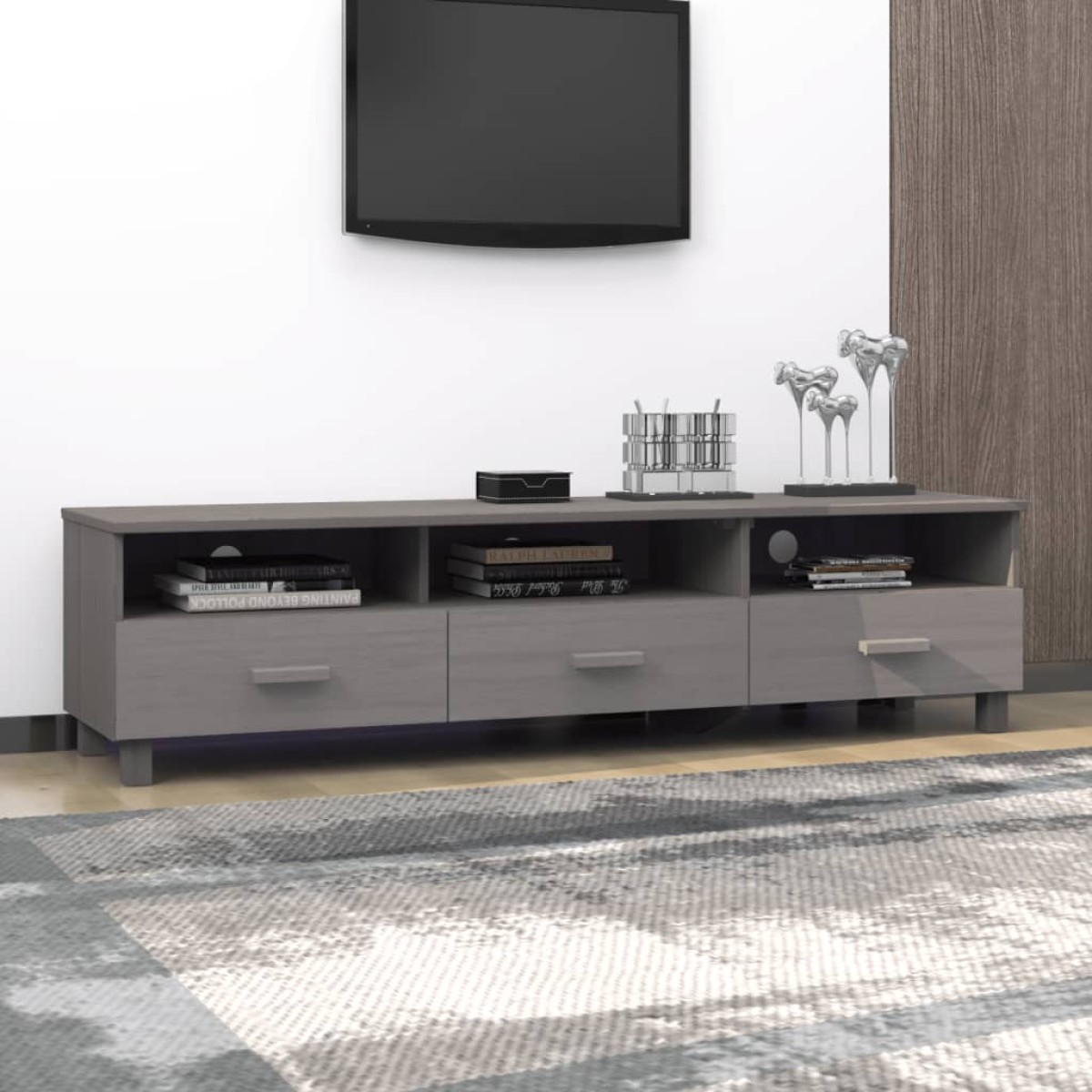 vidaXL Έπιπλο Τηλεόρασης HAMAR Αν. Γκρι 158x40x40εκ. Μασίφ Ξύλο Πεύκου