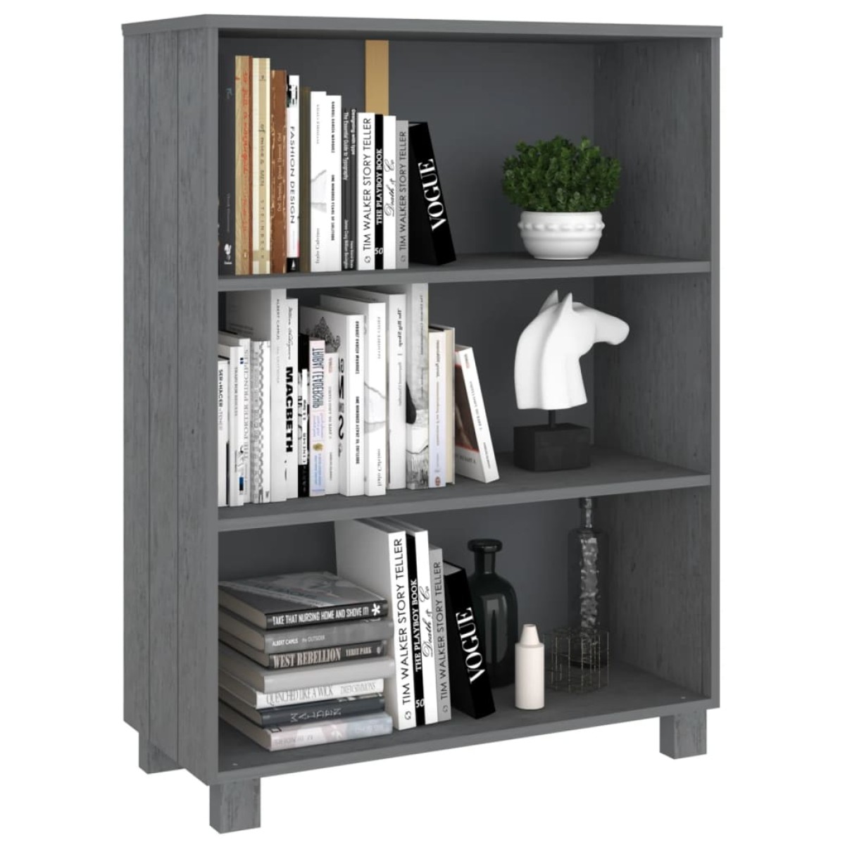 vidaXL Βιβλιοθήκη HAMAR Σκ. Γκρι 85 x 35 x 112 εκ. Μασίφ Ξύλο Πεύκου