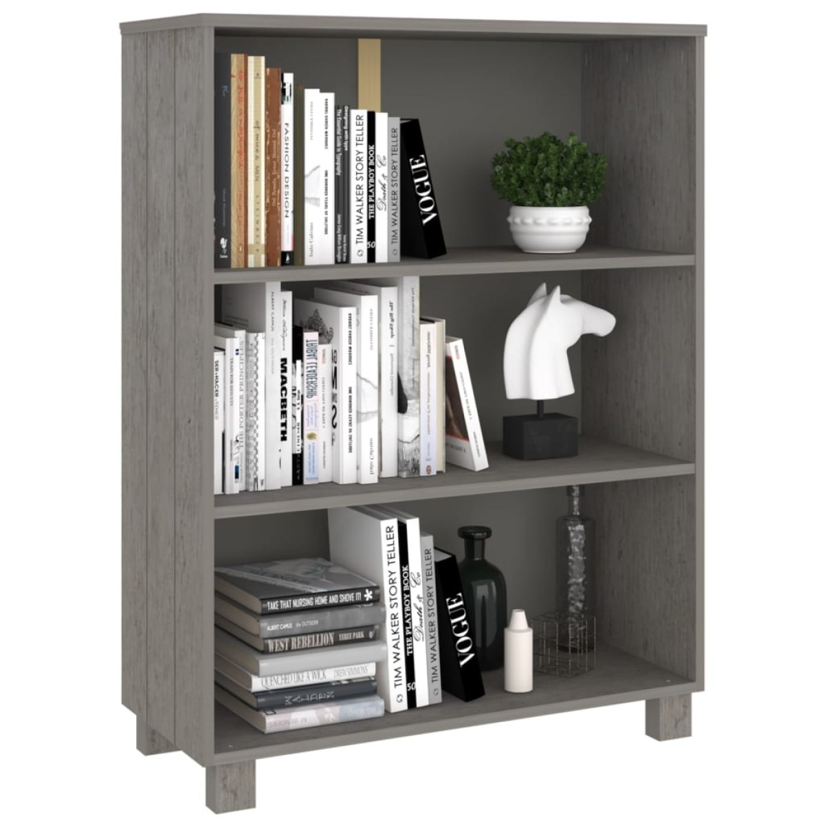 vidaXL Βιβλιοθήκη HAMAR Αν. Γκρι 85 x 35 x 112 εκ. Μασίφ Ξύλο Πεύκου