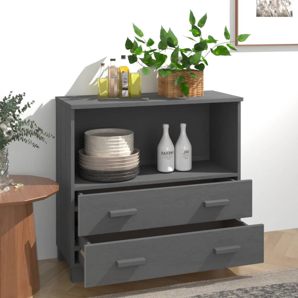 vidaXL Ντουλάπι HAMAR Σκ. Γκρι 85 x 35 x 80 εκ. από Μασίφ Ξύλο Πεύκου