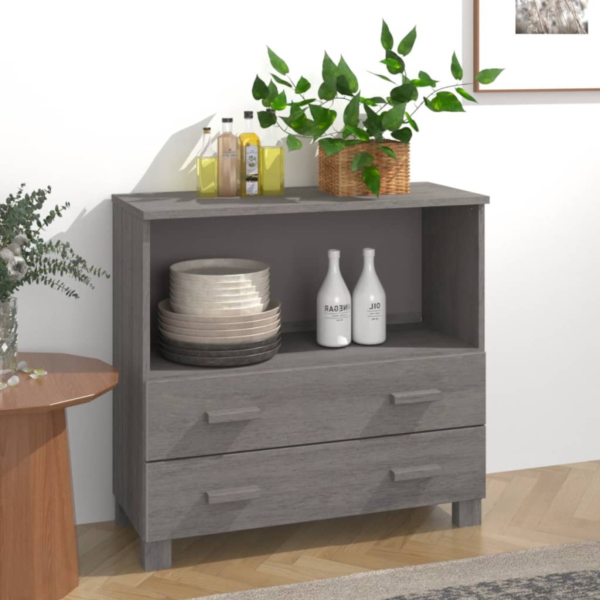 vidaXL Ντουλάπι HAMAR Αν. Γκρι 85 x 35 x 80 εκ. από Μασίφ Ξύλο Πεύκου